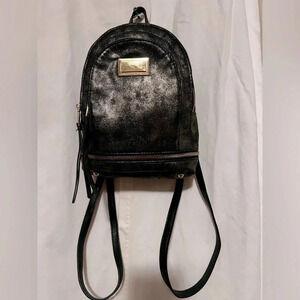 Juicy Couture Mini Backpack Black With Metallic Gold Shimmer Gold Accents EUC